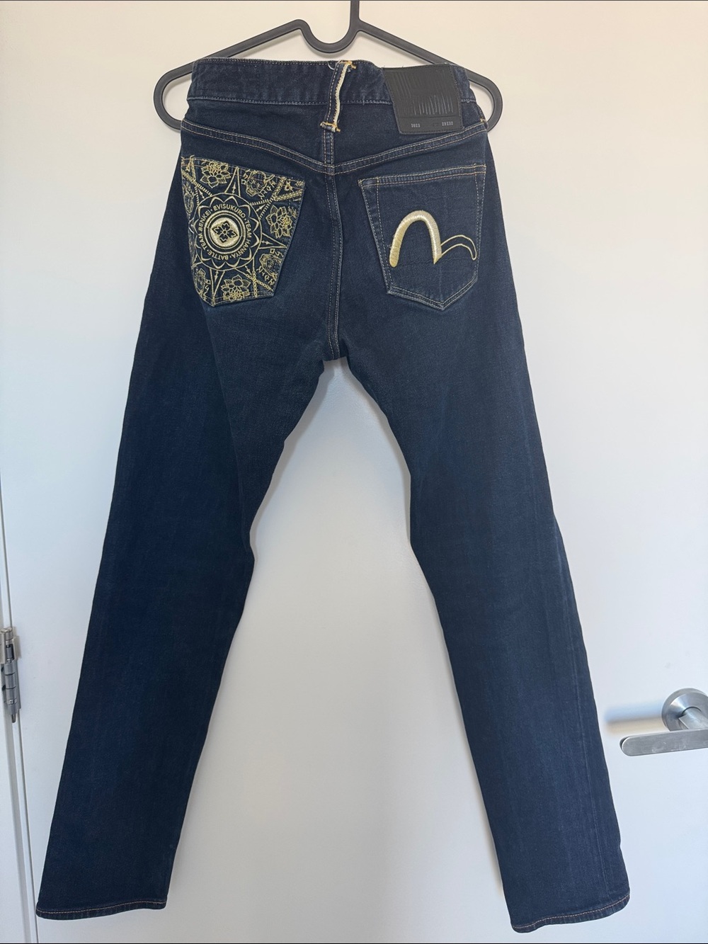 Evisu Slim Dark Blue Jeans with Embroidered Back Pockets